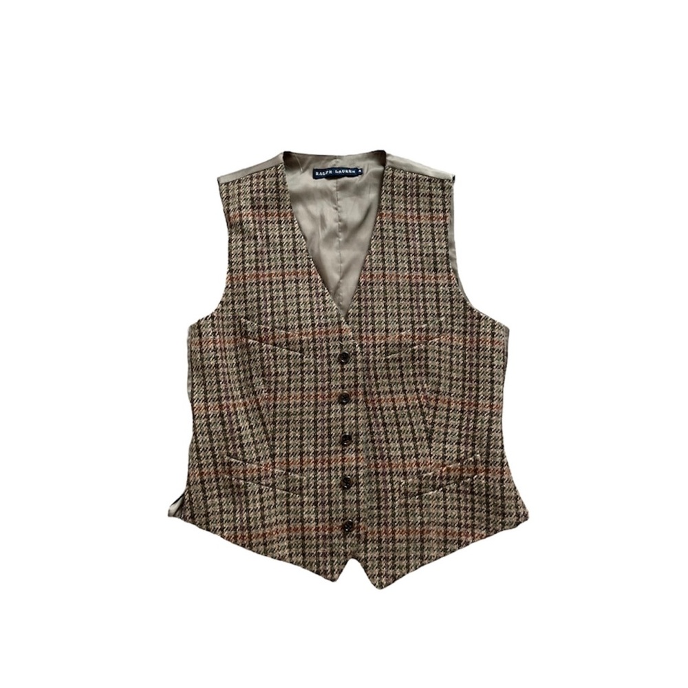 Vintage Ralph Lauren Wool Angora Tweed Vest RRL Style Small Back Belt